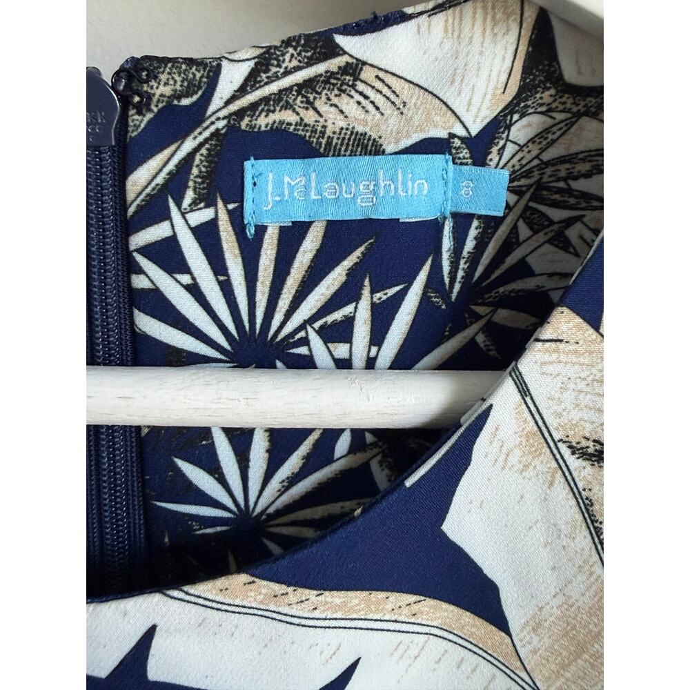 J.McLaughlin Tropical Palm Leaf/Bird Sleeveless Sheath Dress Blue White Womens 8 - Picture 6 of 10